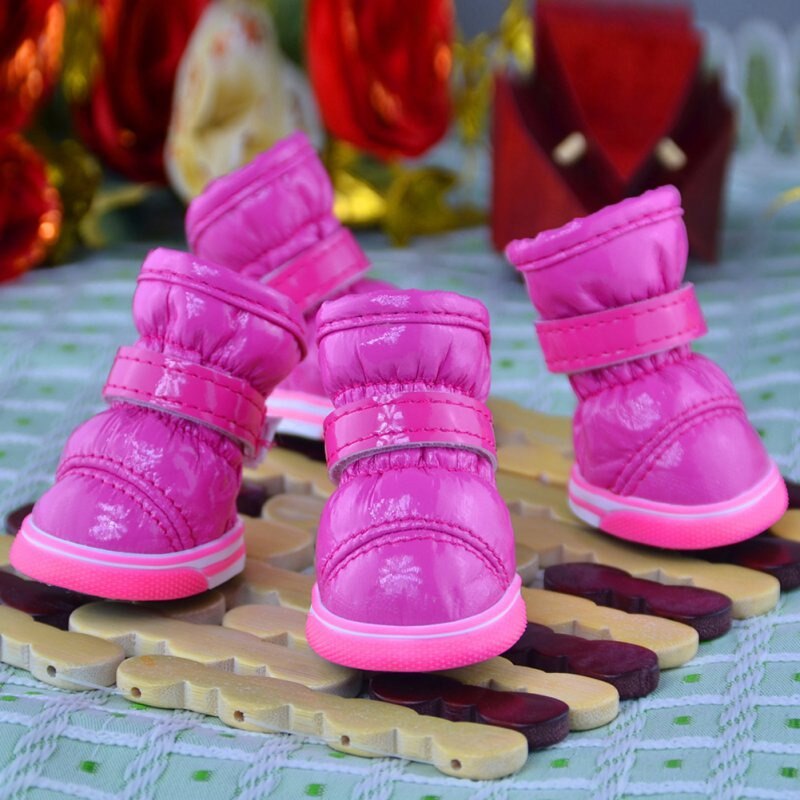 Winter Hond Schoenen Warme Snowboots Waterdichte Kleine Honden Non Slip Casual Schoenen Voor Chihuahua Teddy Pug Huisdierenproducten 4 Stks/partij: XL / Rood