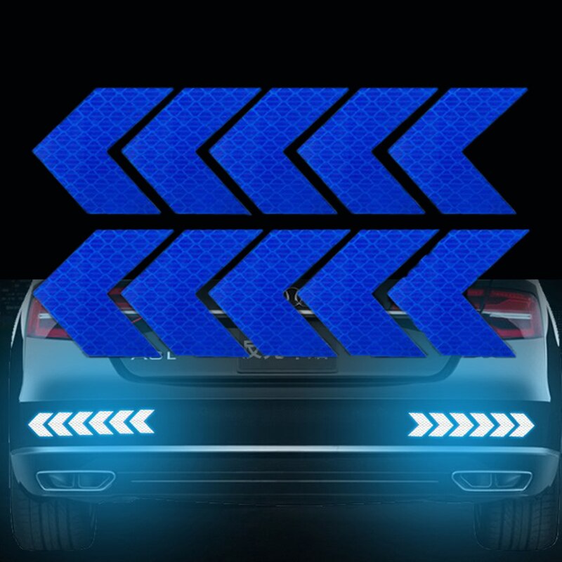 10 Stück Pfeil-Reflektorband, Sicherheitsvorsicht, Warnung, reflektierendes Klebeband, Aufkleber für LKW, Motorrad, Fahrrad, Auto, Styling: Weiß