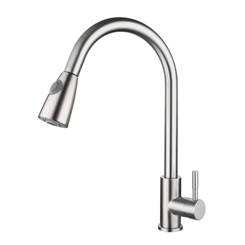 1/2" Stainless Steel Kitchen Sink Faucets with Pull Down Sprayer Deck Mount R9UD