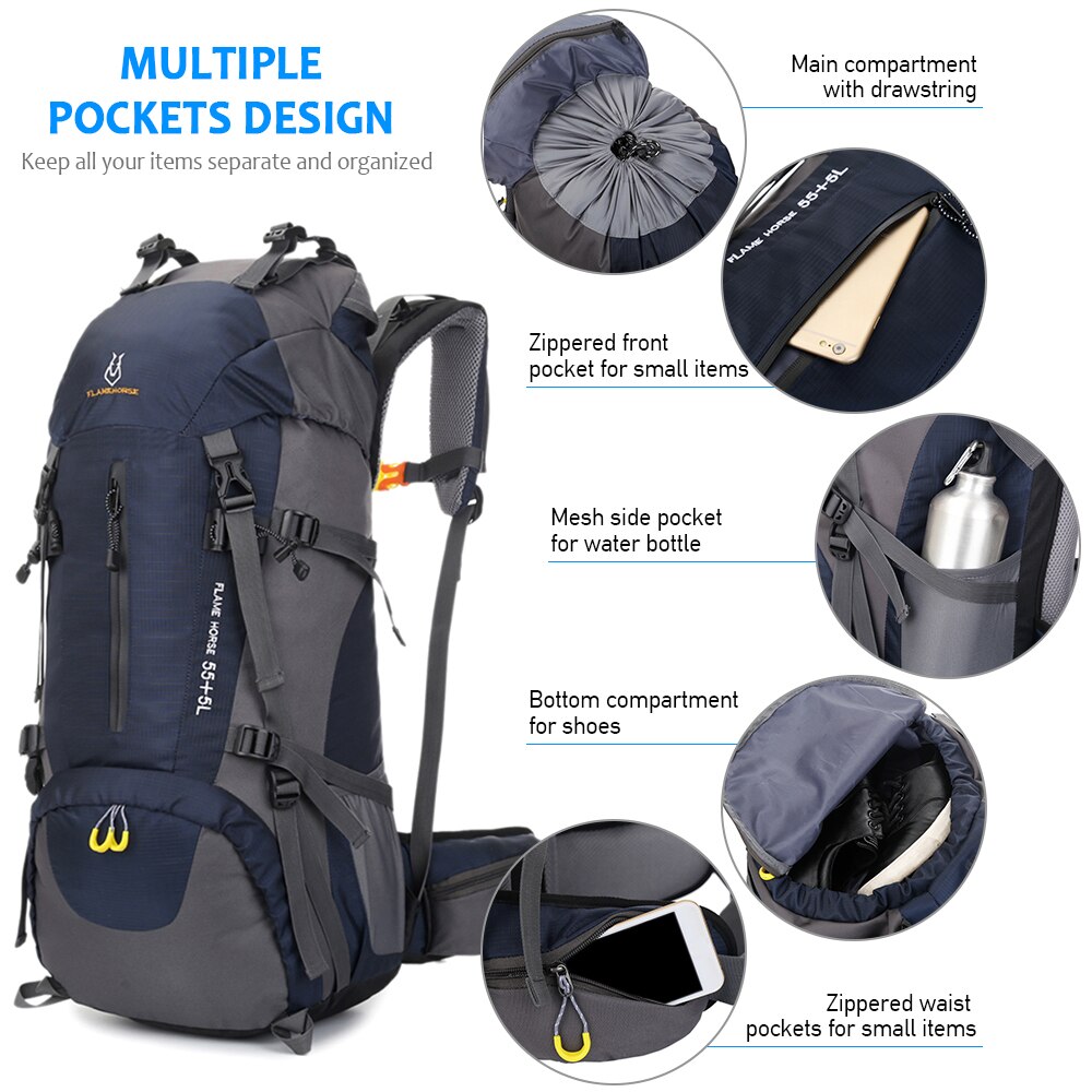 Camping 60L Hiking Backpack Waterproof Outdoor Sport Trekking Mountaineering Travel Backpack Climbing Rucksack for Men Women