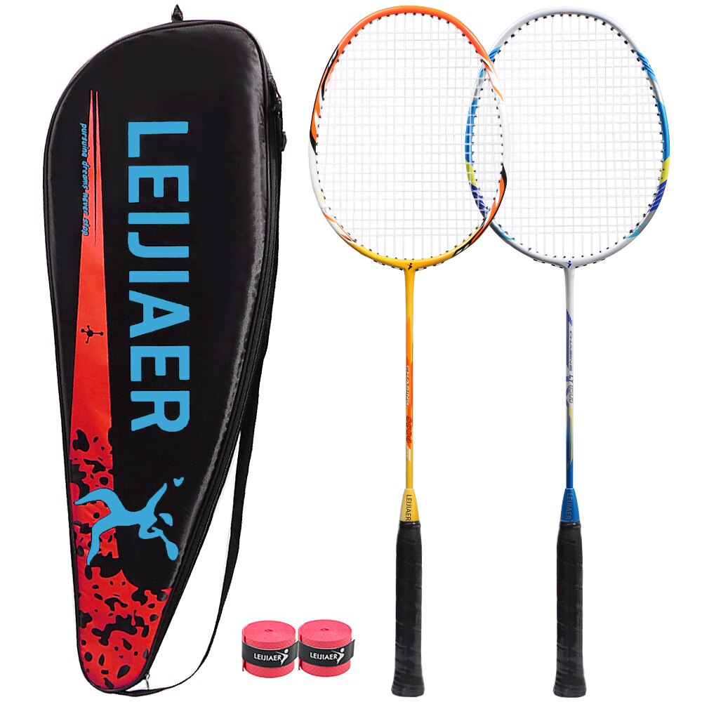 1 Paar Geïntegreerde Badminton Racket Professionele Carbon Composiet Badminton Racket Hoogwaardige Badminton Racket Met Bandjes Tas: Yellow and blue