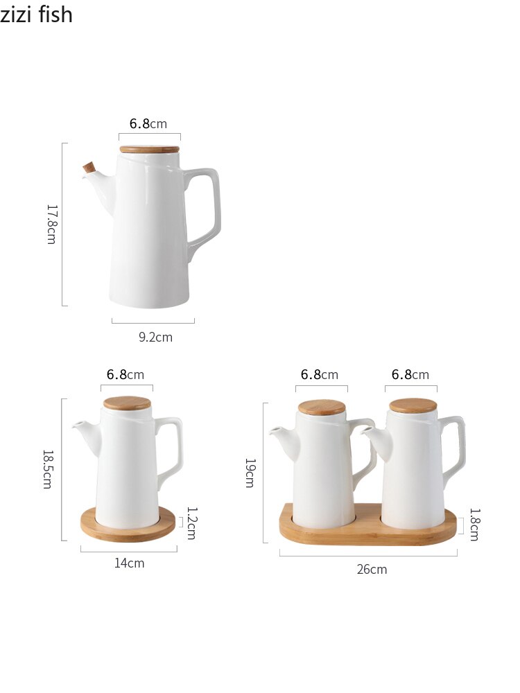 Aceitera de cerámica blanca de estilo europeo, botella de vinagre, utensilios de cocina de porcelana, jarra sellada Simple con tapa de madera, decoración del hogar