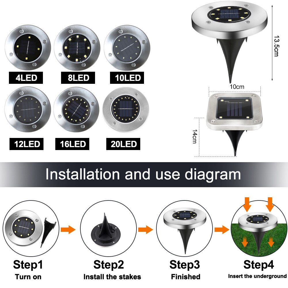 4PCS Solar Garden Lights LED Lamp Ground Yard Waterproof Light Underground Outdoor Landscape Lights Driveway Lawn Pathway