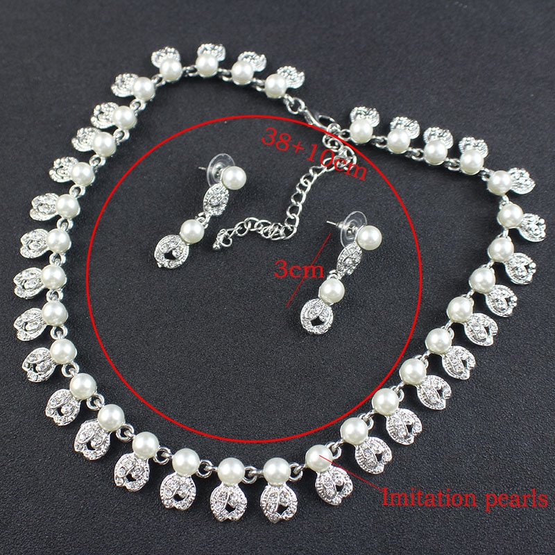 jiayijiaduo Bridal jewelry sets simple imitation pearl Silver color necklace for women wedding accessories Love