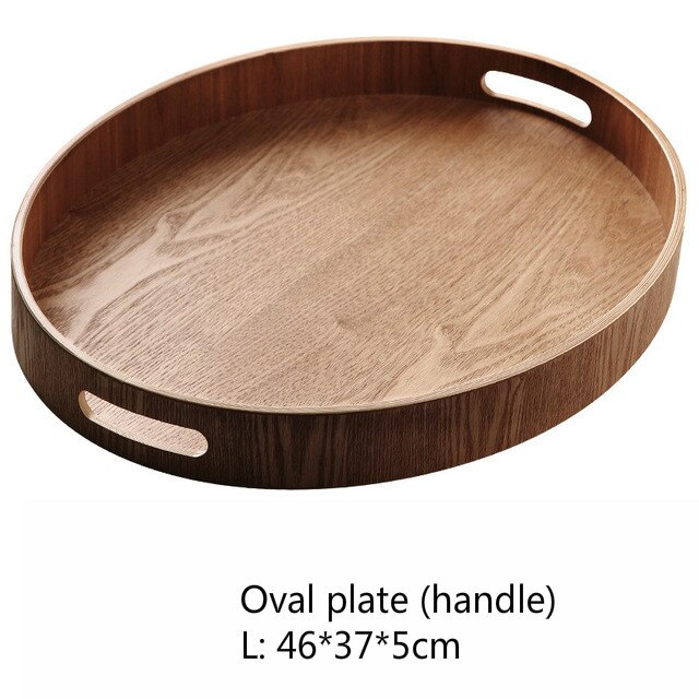 Trä rund/oval/rektangulär serveringsbricka trä tallrik te maträtt dryck tallrik mattallrik middag nötbiff frukt mellanmålsbricka: 14