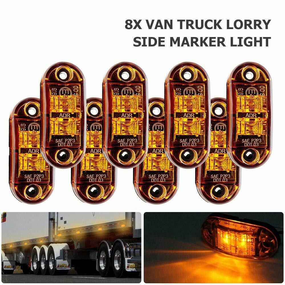 8x Trailer Light Amber LED Side Marker Light Indicator Truck Auto Van Bus Trailers Lamp 12-24 V
