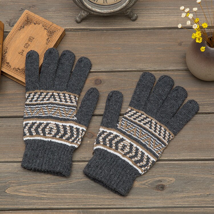 Handschoenen Mannen Gestreepte Eenvoudige Leisure Warm Breien Zachte Winter Outdoor Fiets Handschoen Heren Daily Volledige Vinger Wanten Chic: gray