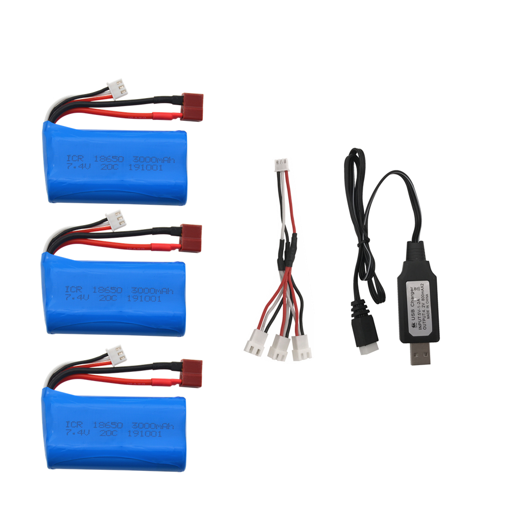 7.4V 3000MAH lipo Batteria 18650 per Q46 Wltoys 10428 /12428/12423 RC Auto Ricambi Accessori Per Wltoys 144001 A959-B A969-B: USB 3PCS