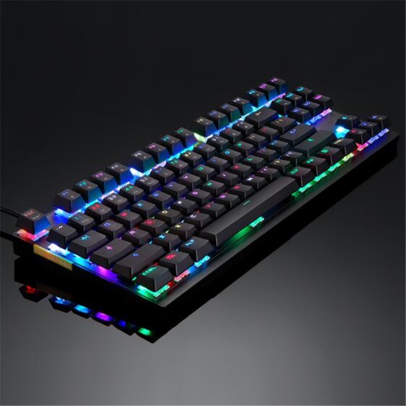 Mechanical Keyboard Backlit RGB LED Wired Computer Gaming Keyboard,Blue/Red Switches, 87 Keys N-Key Rollover (Black and Pink)