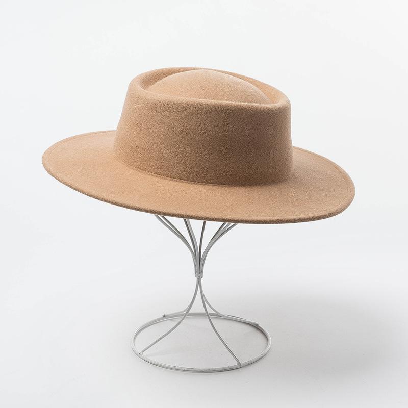100%  ull fedorahattar kvinnor toppmössa kvinnliga vintage breda rand damer vintage hattar märke svart fedora: Kaki