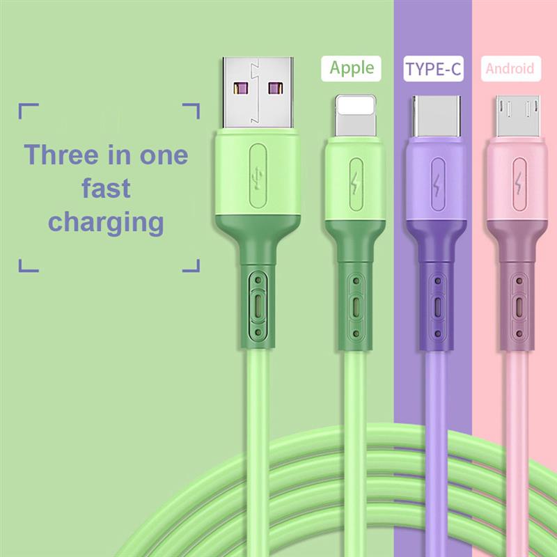 3 IN 1 Type C 8Pin Micro USB Cable For iPhone 11 Xr 8 X 7 6 6S Plus iOS 10 9 8 Samsung Nokia USB Fast Charging Cables Cord