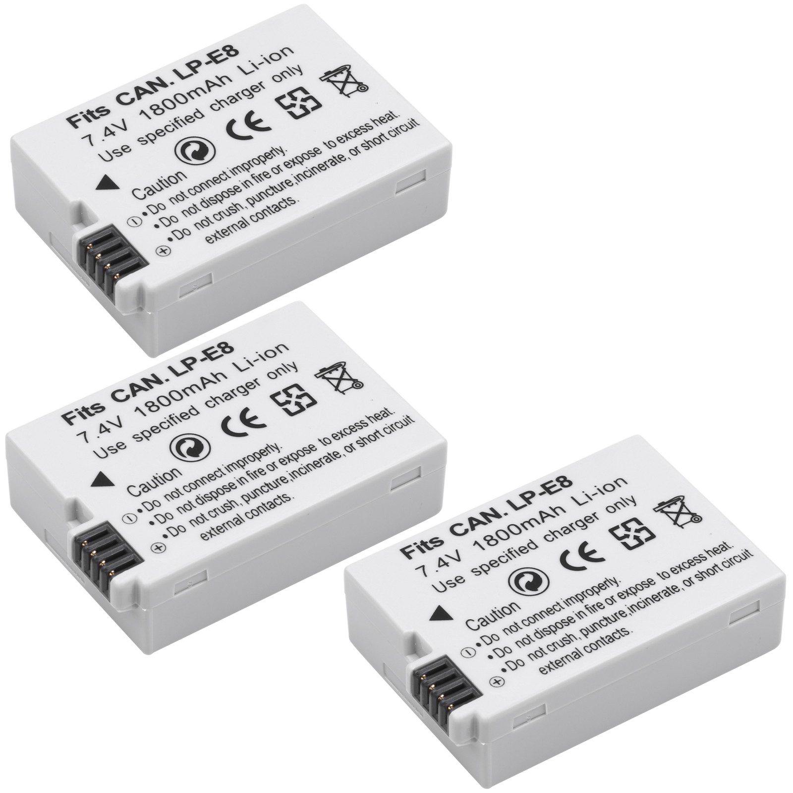 2 Pcs 1800 Mah LP-E8 LPE8 LPE8 Camera Batterijen Akku Pack Voor Canon 550D 600D 650D 700D X4 X5 X6i x7i T2i T3i T4i T5i Dslr Camera: 3 Batteries