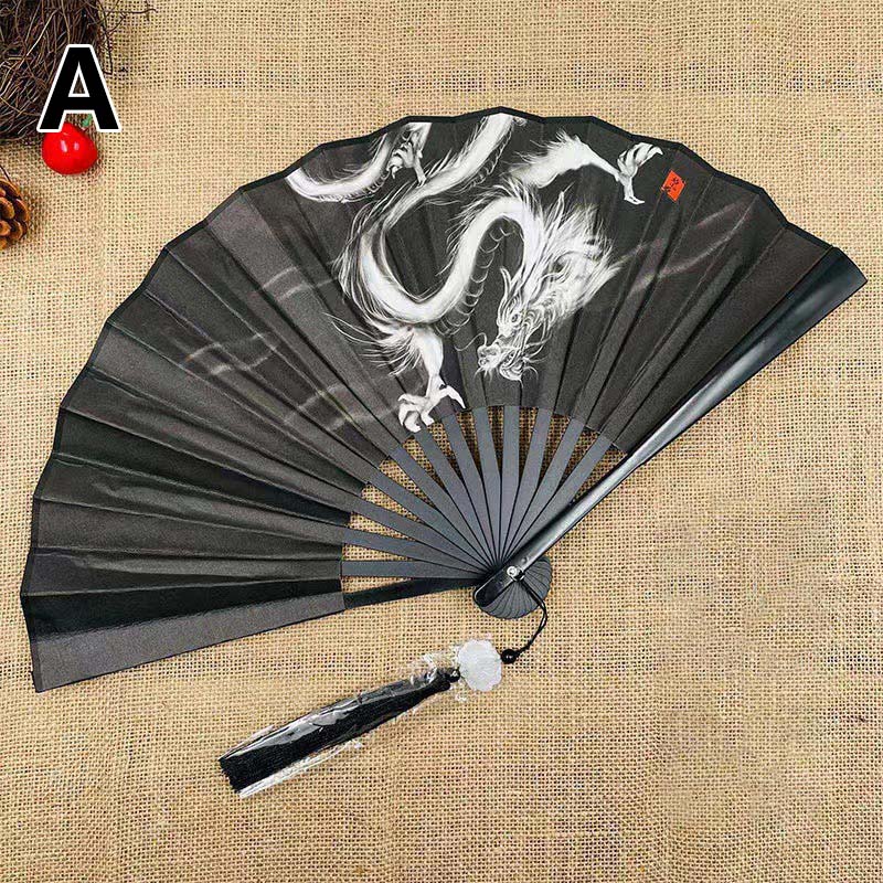Abanico antiguo chino clásico de doble cara, abanico masculino de estilo chino, accesorios Hanfu para mujer, abanico plegable, decoración del hogar, abanico artesanal: Caqui