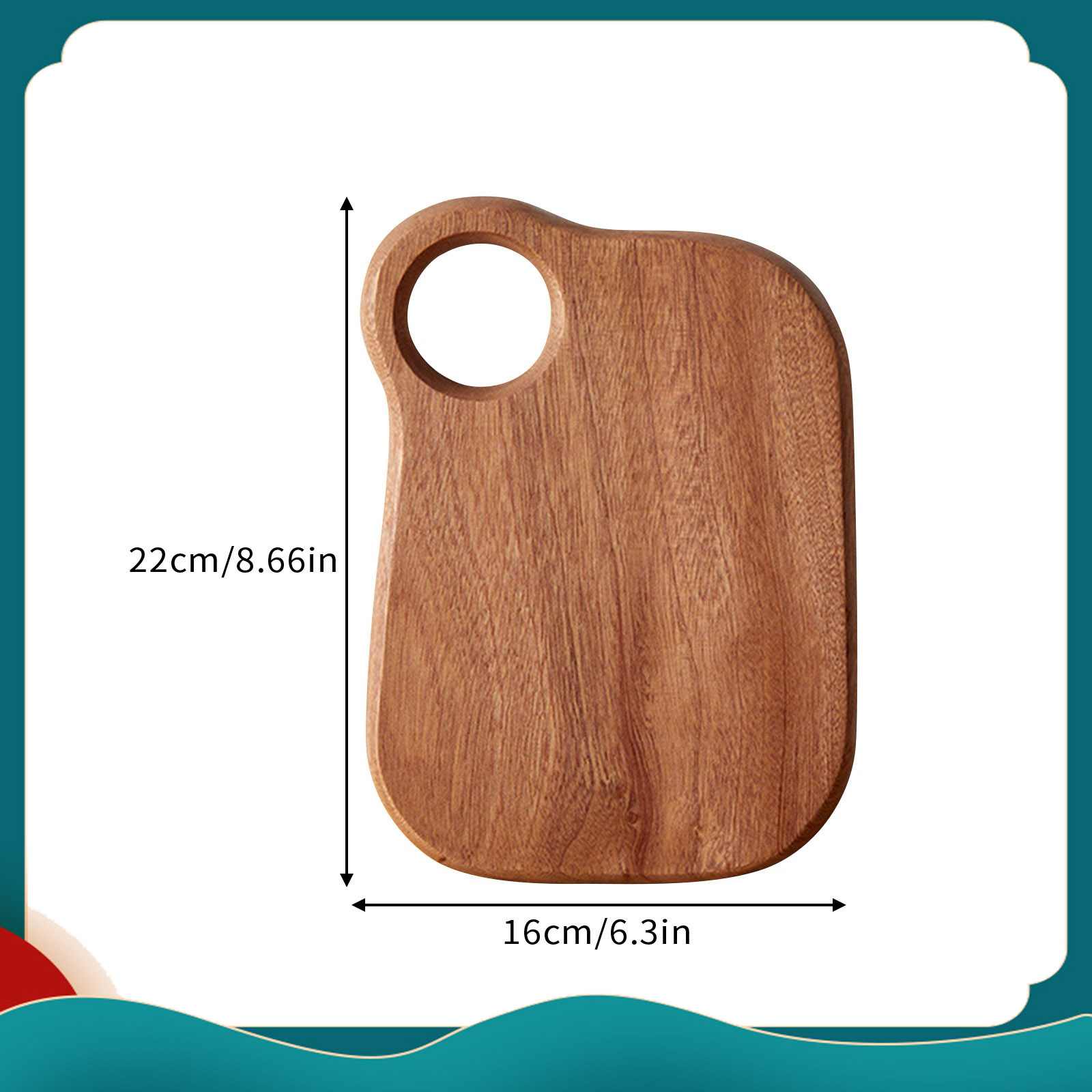 Tabla de cortar de madera tallada, taza de agua y fruta, tabla de cortar de madera, plato de comedor para niños, tabla de cortar, tabla de cortar de carne: Castaño