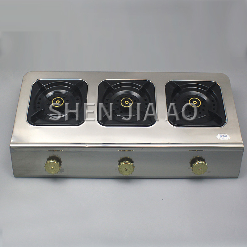 kitchen gas cooktops three-hole gas burner liquefied gas high-pressure stainless steel panel Large fire gas stove 4KW commercial