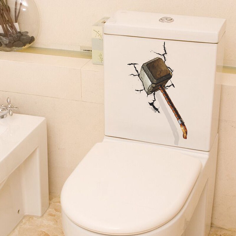 3d levende hammer ødelagte dekorative wallstickers dør toilet køleskab computer vinduesdekorationer