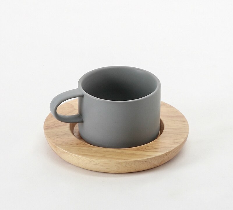 Tasse à café en bois de chêne naturel pur ensemble de soucoupe en bois de Style nordique: Grey