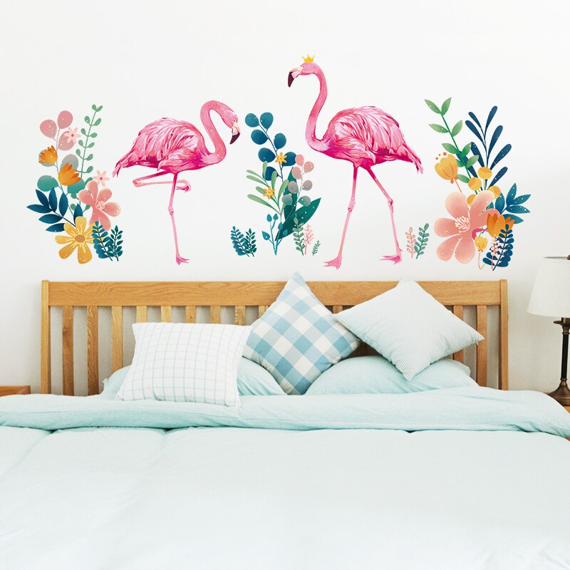 Stickers muraux avec des animaux flamant rose, Stickers en fleurs chlorophylle, pour le salon, la chambre de bébé, pour la décoration pour la maison, DIY bricolage
