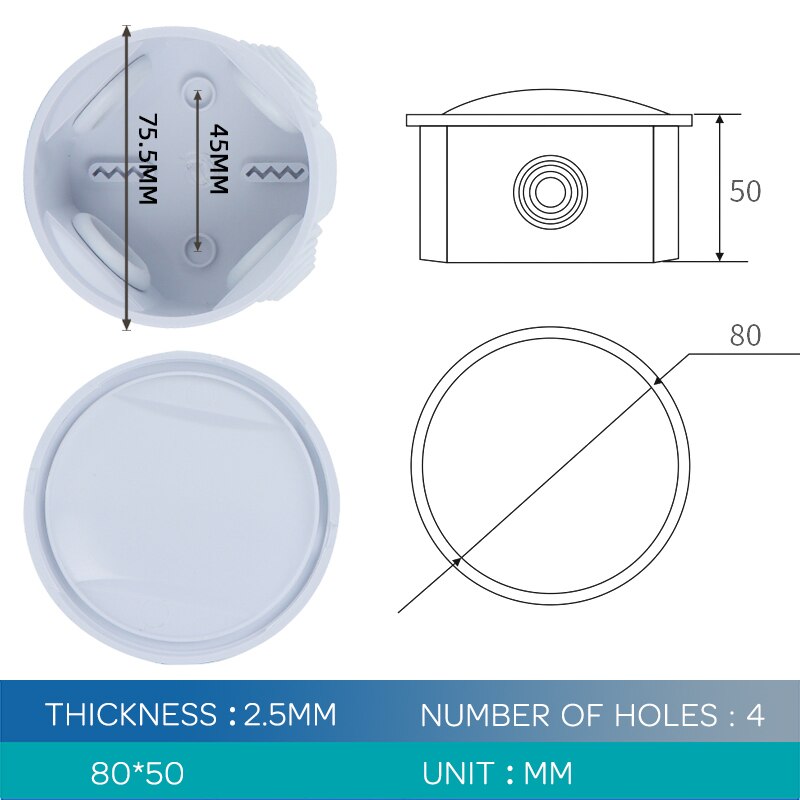 80*50 Outdoor waterproof power box ABS plastic IP65 electric control box DIY indoor wire shell connection cable branch junction: With Holes