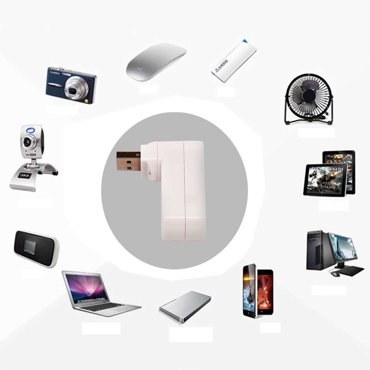 For Laptop For PC Hub USB Rotate Splitter Mini Adapter 3 Ports white