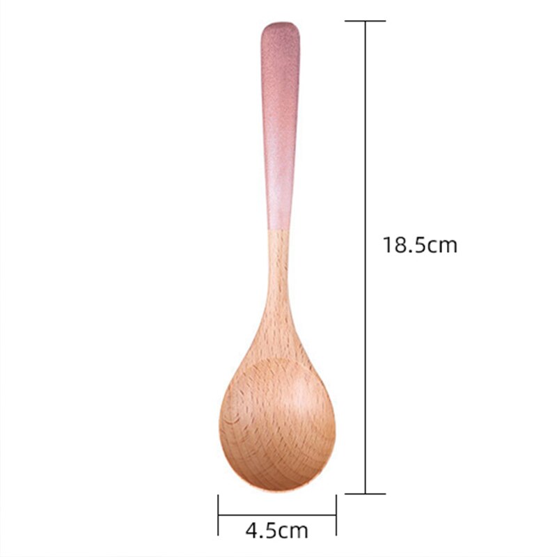 Painted Wooden Handle Wooden Spoon Beech Wood Mixing Curved Handle Spoon Bamboo Teaspoons Soup Ladle Tableware Kitchen Utensils