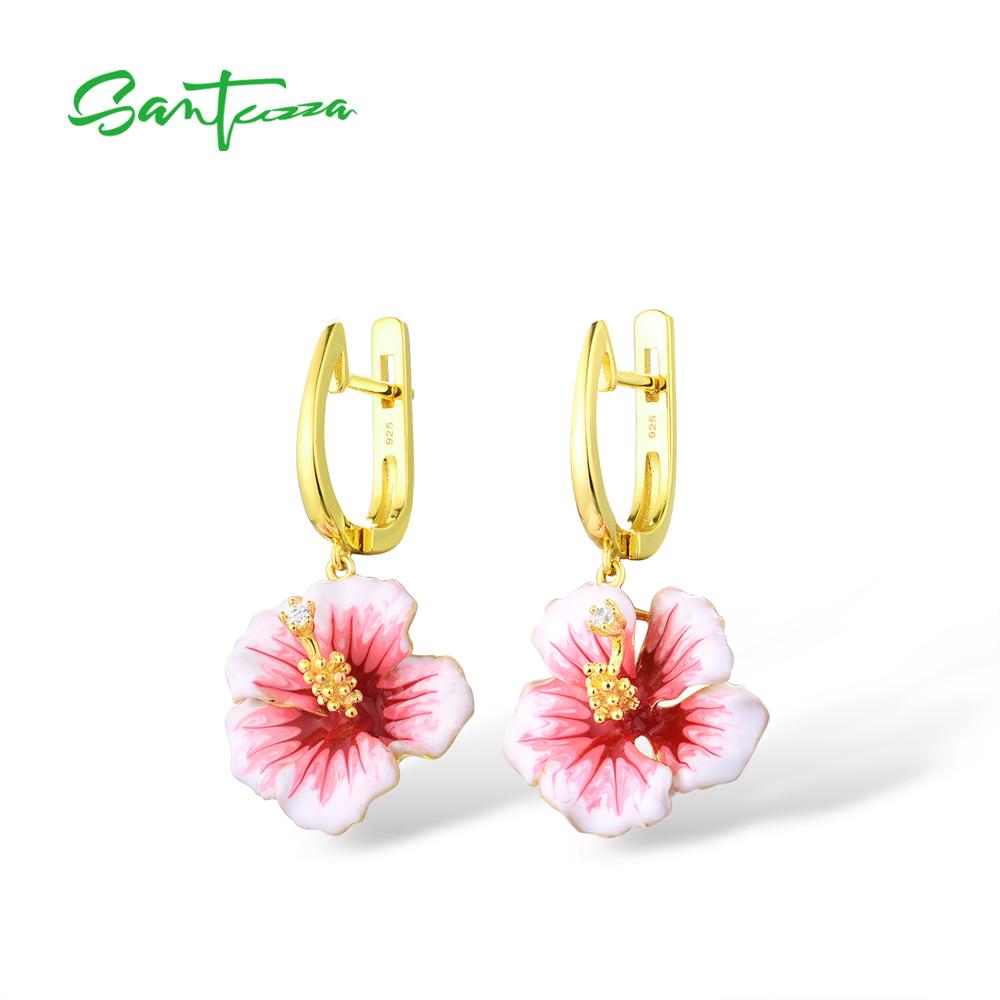 Santuzza Zilveren Oorbellen Voor Vrouwen Echt 925 Sterling Zilveren Roze Bloeiende Bloem Oorbellen Fijne Sieraden Handgemaakte Emaille