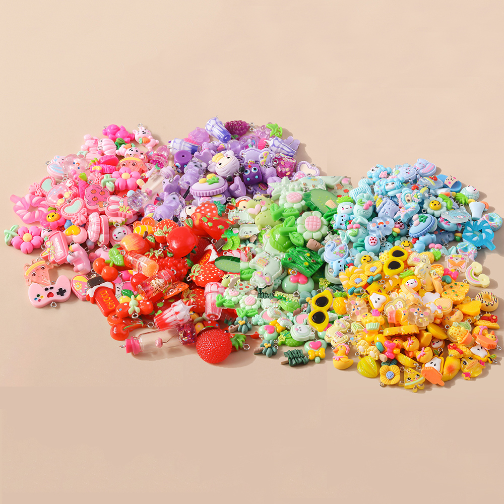 Dijes de resina con forma de corazón y Flor de Animal para pendientes, colgantes de collar hechos a mano, accesorios para hacer joyas, 10 piezas, 6 colores mezclados: PLATEADO