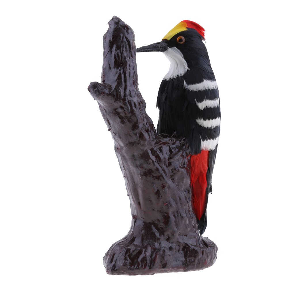 Realistic Magpie Peacock Bird Figurine Garden Ornaments Decor: Black Woodpecker