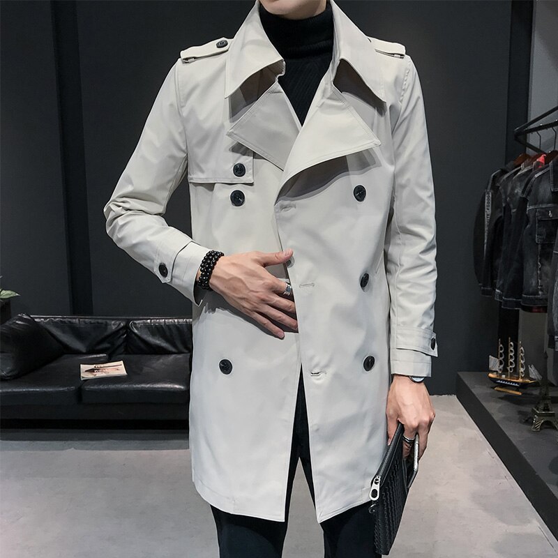 Heren Double Breasted Trenchcoat Heren Off White Trenchcoats Britse Heren Lange Jassen Engels Mantel Klassieke Windjack Elegante
