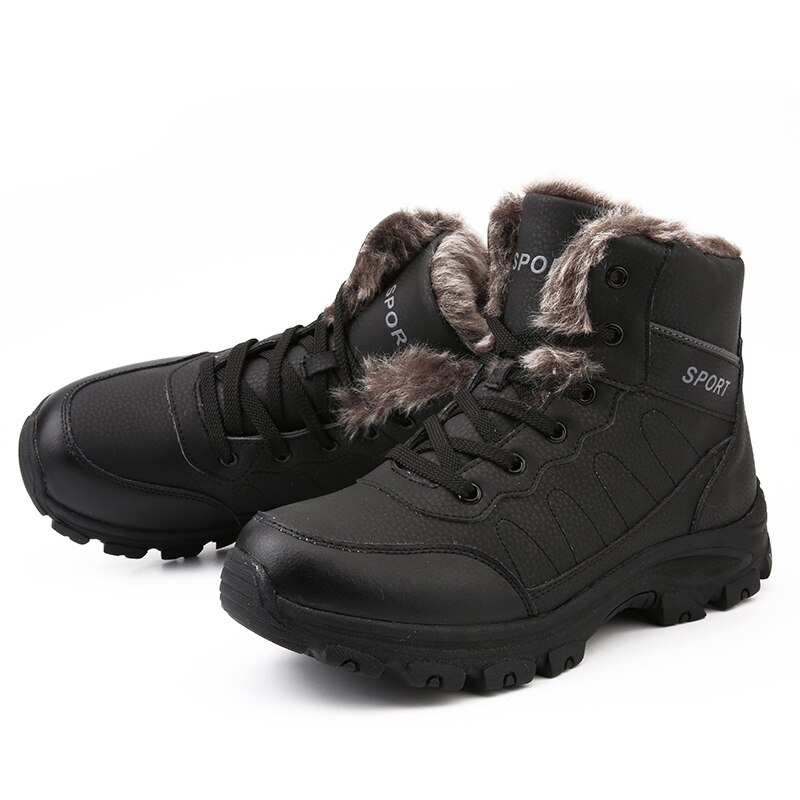 Brand Leather Ankle Snow Waterproof Men Boots Winter Fur Snow boots Plush Warm Male Casual Boot Sneakers Outdoor Boots