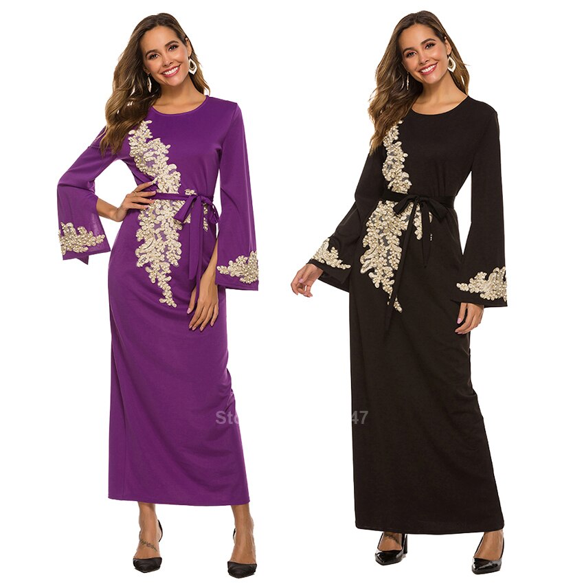Islamisk tøj muslimsk robe til kvinder mandlige saudi arab dubai perlearbejde blomstret solid lang robe abaya cardigan bælte