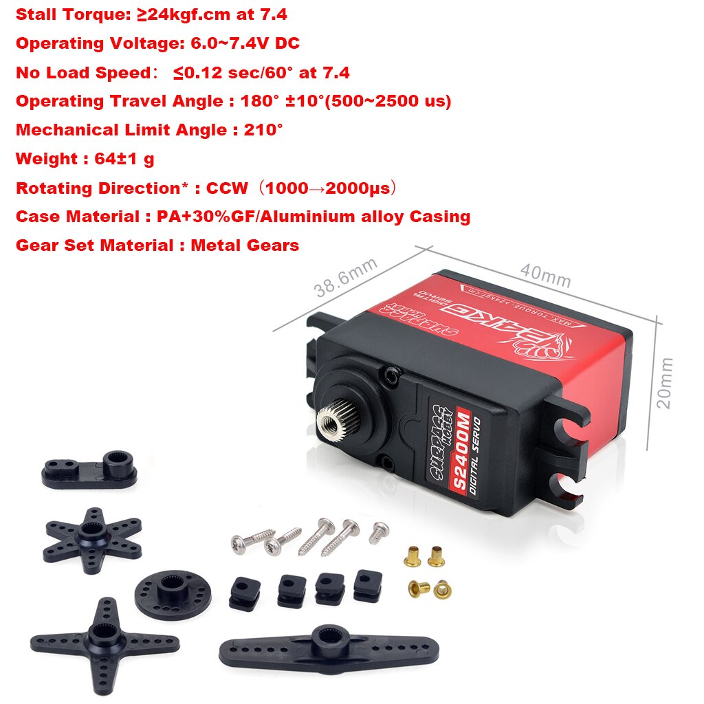 SURPASS HOBBY servo 9g 17g 25g 6kg 9kg 15kg 16kg 20kg 24kg 25kg 30kg Digital Servo for 1/18 1/16 1/12 1/10 1/8 1/7 1/5 rc car: 24KG Full metal