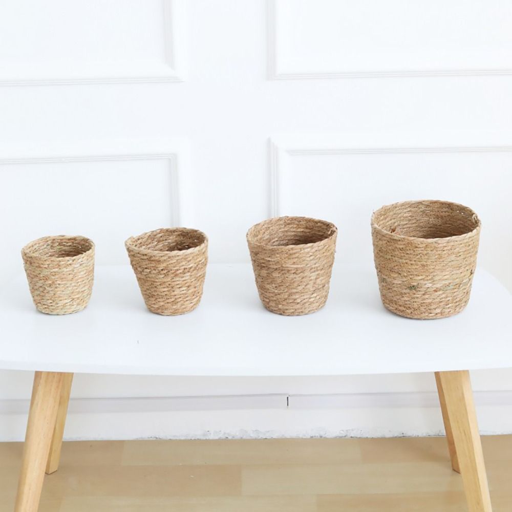 1 Stuks Mini/S/M/L Gras Geweven Bloempot Voor Tuinterrassen Kleine Plant Bloemenmand Zaailing Containers Planter Mand