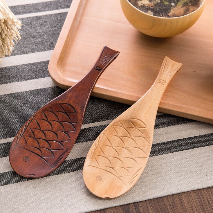 Kitchen Wooden Tableware Fish-shaped Rice Scoop Kitchen Dishes Hand-carved Japanese-style Fish Rice Spoon Natural Healthy Solid