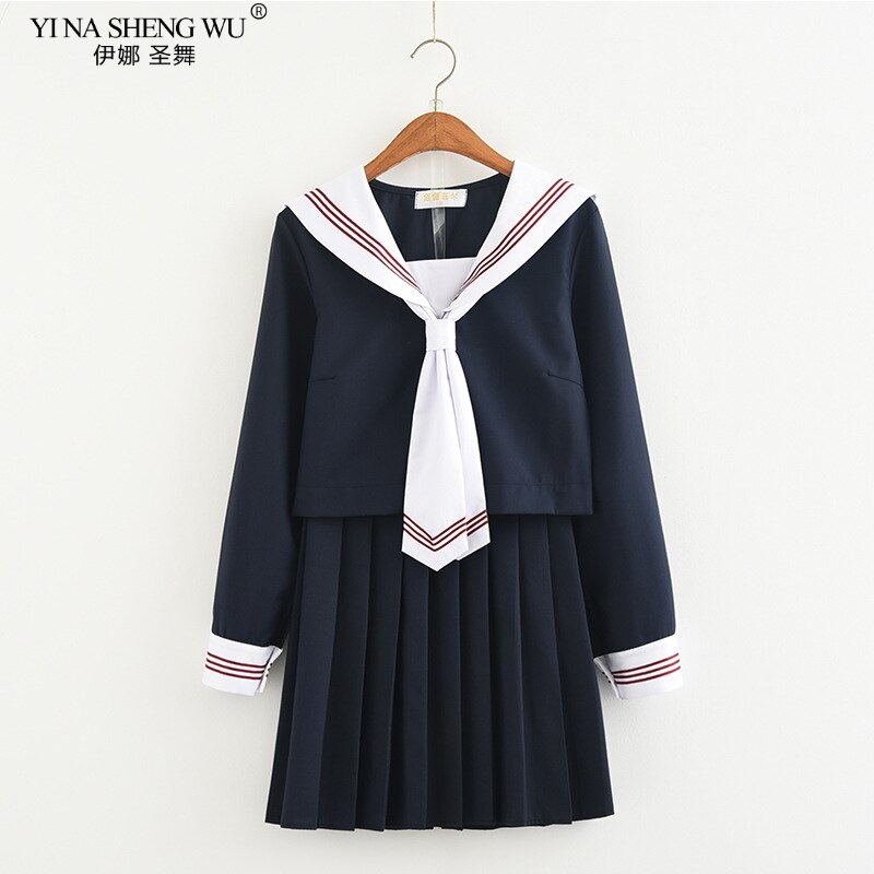 Japanese School Navy Blue JK Uniforms Pleated Skirt Sailor Suits White College Wind Suit Girl Students Uniforms Cosplay Costumes