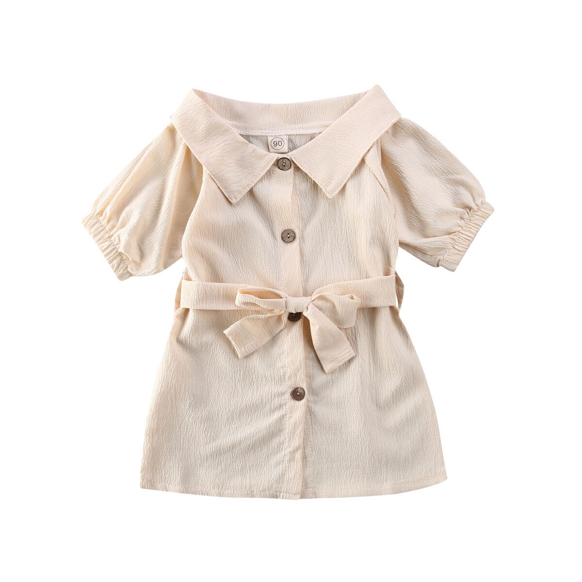 Baby zomerkleding peuter kinderen babymeisje strik jurk romper jumpsuit broek outfit kleding wijde hals mantel top + sjerp: Beige / 2t