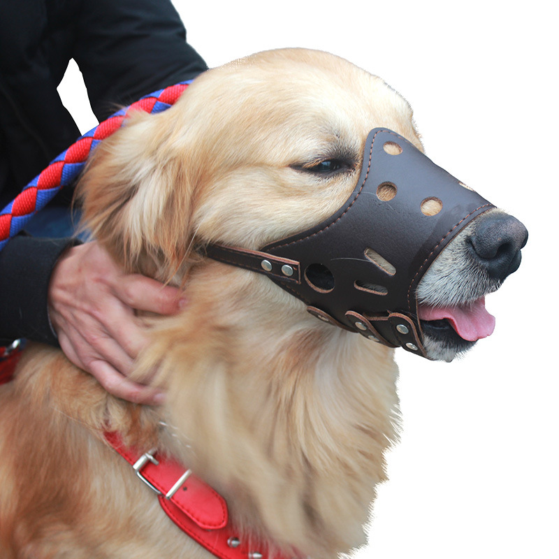 dog muzzle Adjustable Breathable Mask PU Leather Pet Dog Muzzle Anti Bark Bite cover Chew Safety for Small Large Dogs Mouth Soft