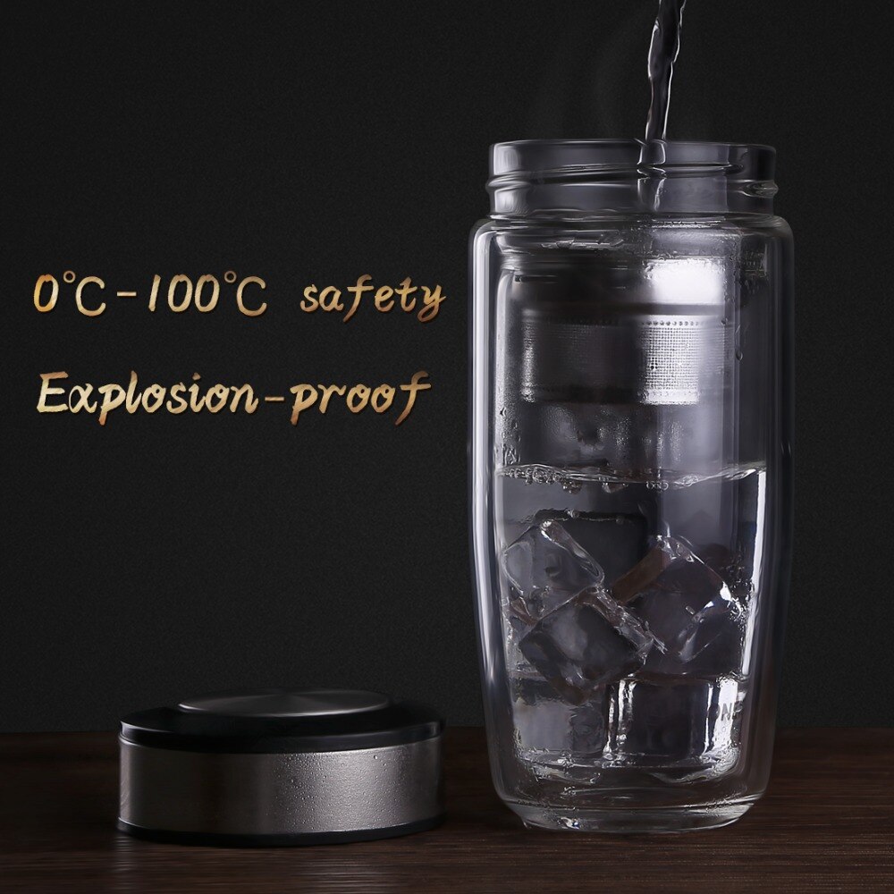 Oneisall 380 Ml Dubbele Water Fles Auto Gemonteerd Verbranden Proof Glazen Fles Rvs Filter Thee Tumbler Mannelijke