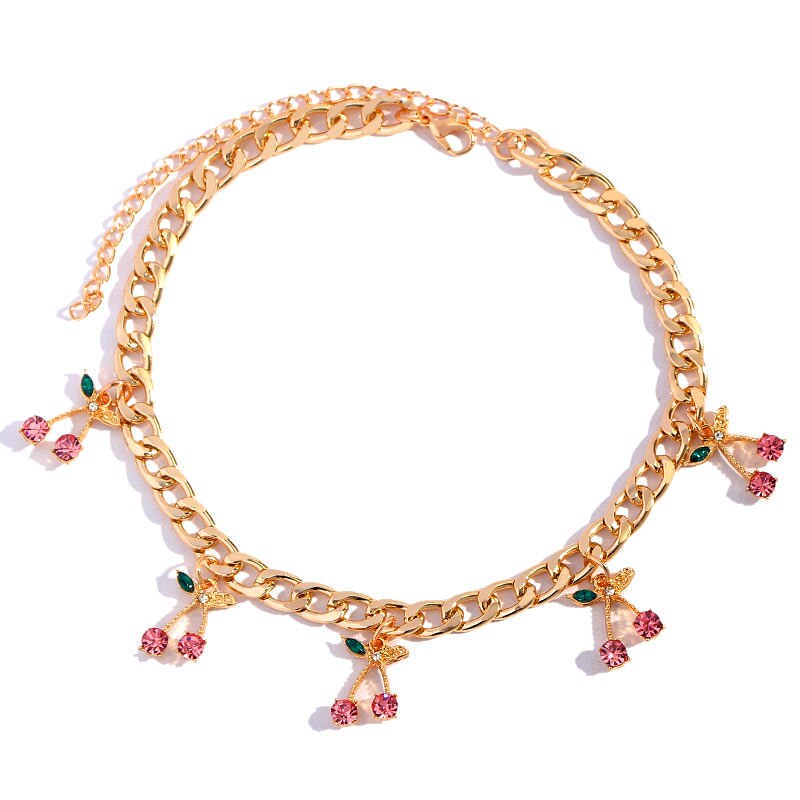 Caraquet Rosa Luxus Kirsche Tennis Halskette Halsband Kette für Frauen Nette Charme Obst Anhänger Halskette Statement Schmuck: 031601PK