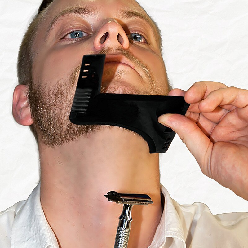 1PCS Beard Shaping Styling Template PLUS Beard Comb All-In-One Tool ABS Comb for Hair Beard Trim Template (Carton packaging)