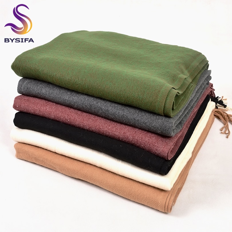 [Bysifa] Winter Vlakte Kasjmier Sjaals Herfst Thicken Warm Tassel Lange Sjaals Wraps Groen Zwart Kameel grijs Rood