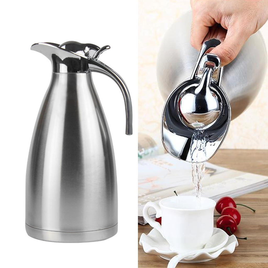 Rvs 2L Thermische Kolf Vacuum Ketel Hand Drukken Soort Koffie Thee Melk Pot Thermo Jug Vacuüm Geïsoleerde Fles