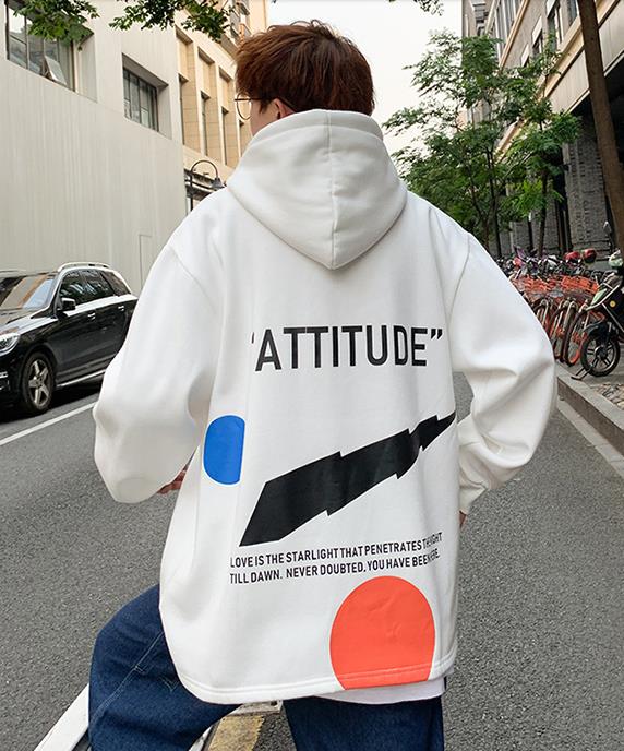 Mænd sweatshirts med hætte efterår og vinter løse mandlige hættetrøjer studenterfrakke letter plus størrelse 4xl 5xl h76: Hvid / M