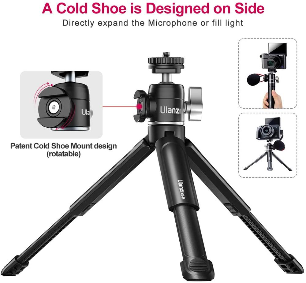 Mini tripé Ulanzi U-Vlog lite com 360 ° Cabeça esférica e sapata fria Selfie Stick Tripé de mesa para câmera iPhone Android Phone DSLR