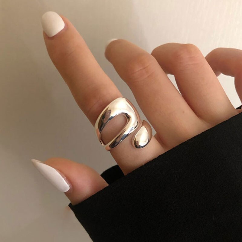 Foxanry Minimalistische 925 Sterling Zilveren Charm Ringen Voor Vrouwen Trendy Creatieve Water Hollow Geometrische Partij Sieraden