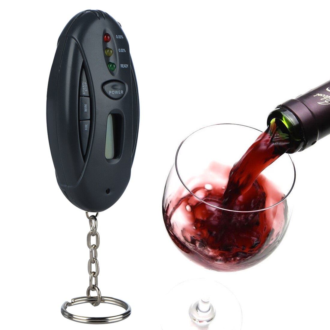 Mini Zaklamp Led Sleutelhanger Alcoholimetro Blaastest Parking Gadgets Digitale Alcohol Tester met Lcd Klok Timer