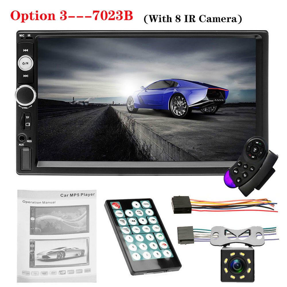 2din 7023B Auto Radio 7 "Touch In Dash Auto audio Speler MP5 Autoradio Bluetooth Achteruitrijcamera Afstandsbediening: with8led camrea