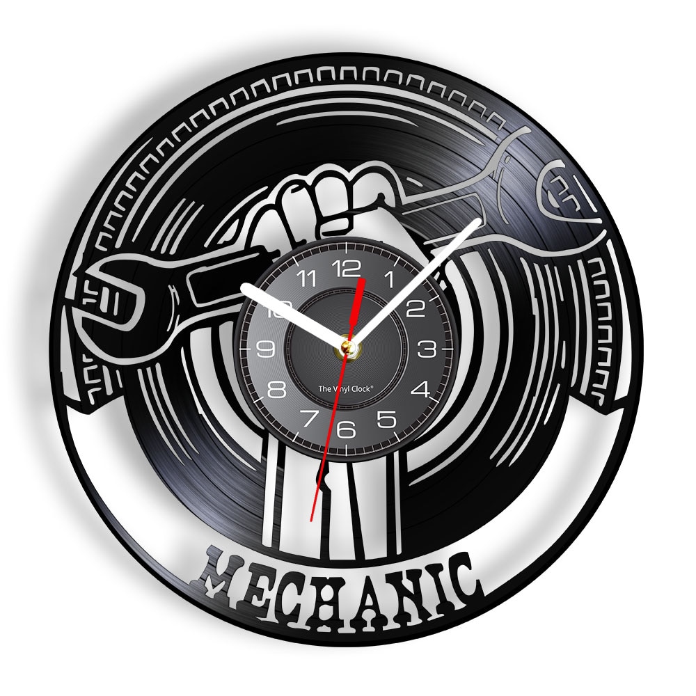 Reloj de pared de vinilo decorativo para garaje, herramientas mecánicas modernas, decoración para coche, llave inglesa, reloj de pared, para reparador: Without LED