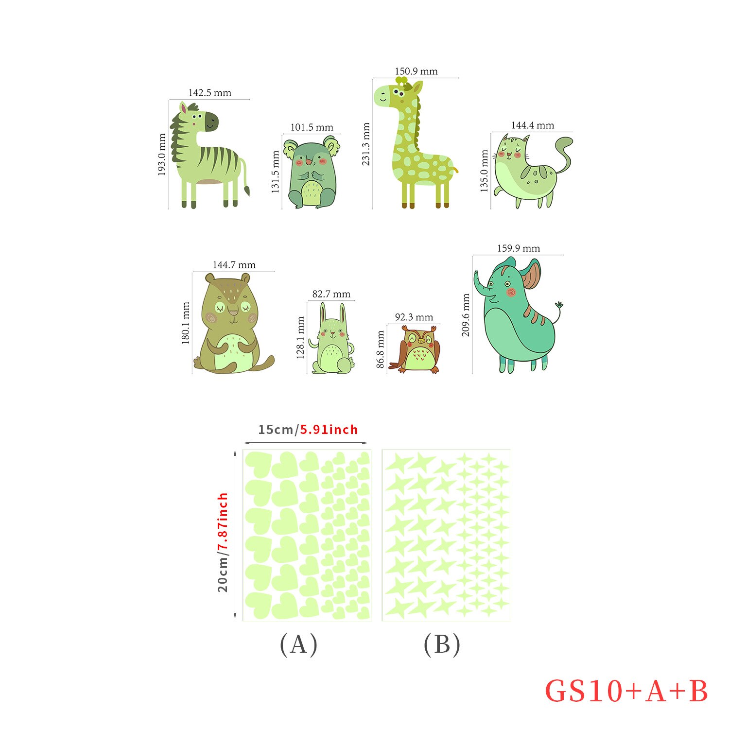 Cartoon Luminous Wall Stickers Home Decor Kawaii Moon Star Animal Wallpaper Kids Room Mural Nursery Poster Bedroom Decoration: GS-10 set