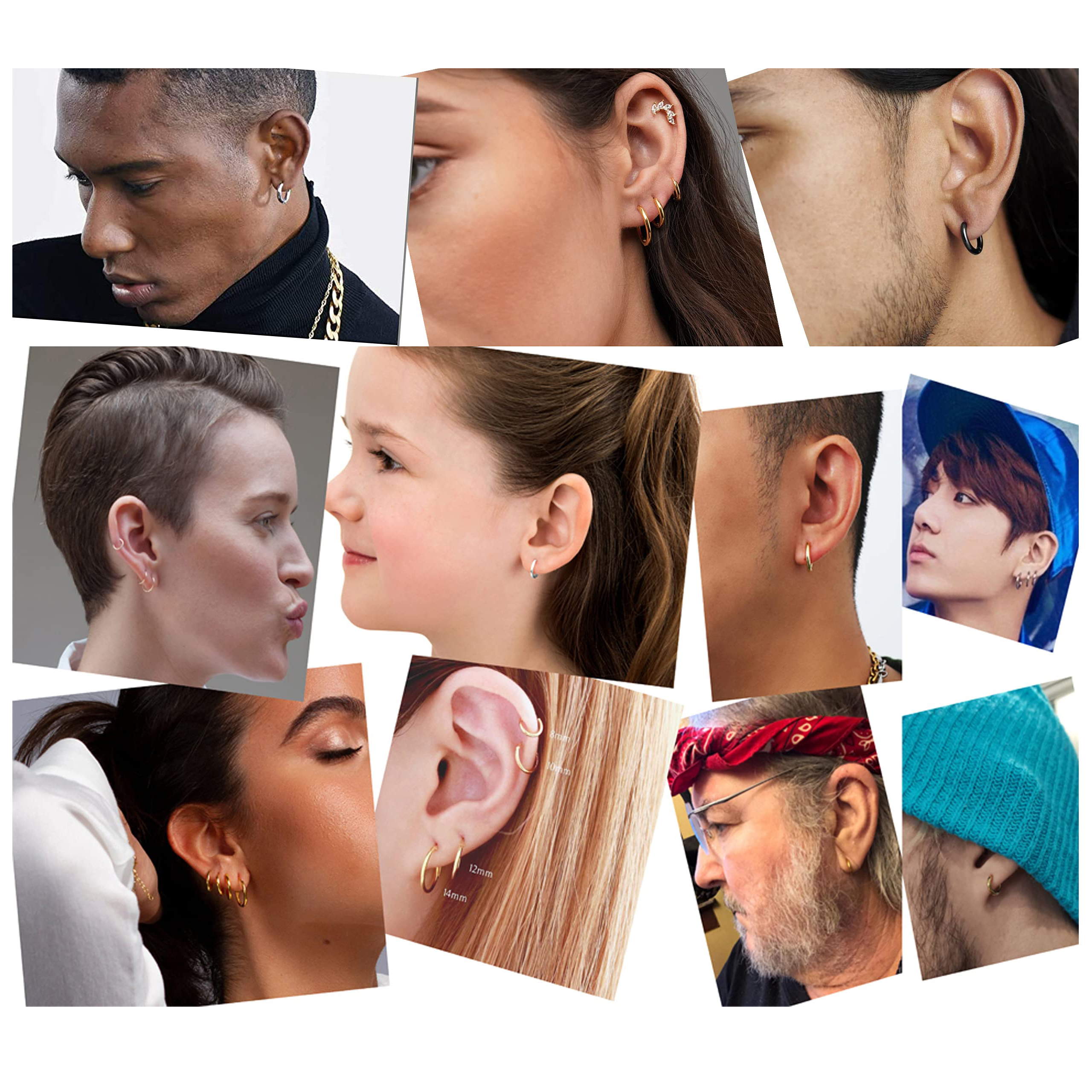 1 Pair Hypoallergenic Unisex Surgical Stainless Steel Small Cartilage Helix Hole Piercing Hoop Earrings Set for Men Women